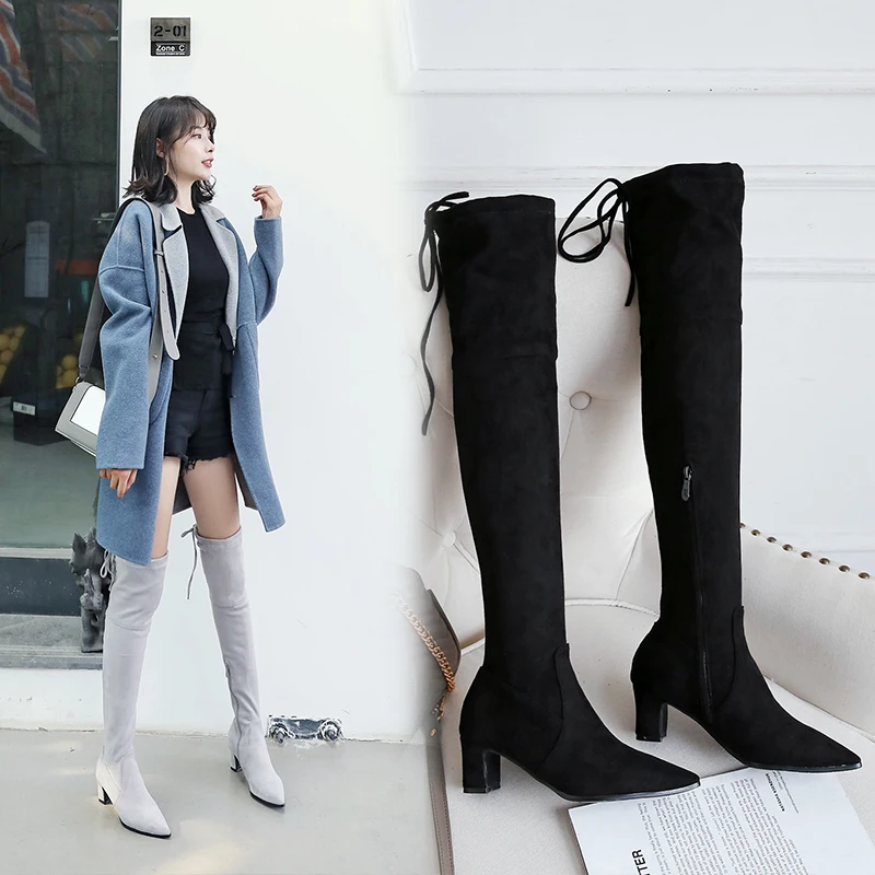 2023 Fashion Faux Suede Slim Over the knee Boots Winter Women Boots Sexy Thigh High Boots Female High Heel Shoes Woman 32 33 43