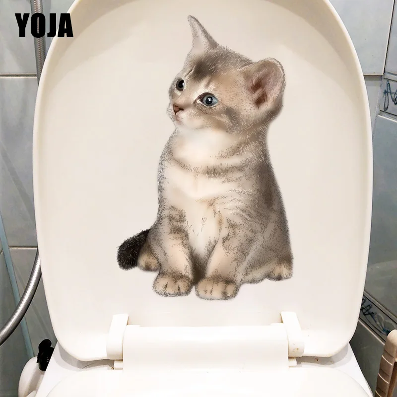 YOJA 17×27.5CM Cute Little Cat Wall Decoration Home Accessories Cartoon WC Toilet Sticker T1-2502