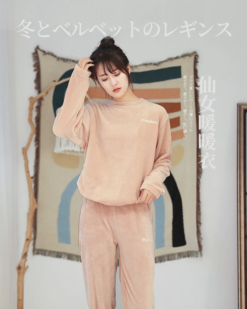 Winter Flannel Pajama Set Women Fleece Tops+Pants Pajamas Homewear Thick Warm Coral Velvet Sleep Tops Man  Nightgown Suit XL