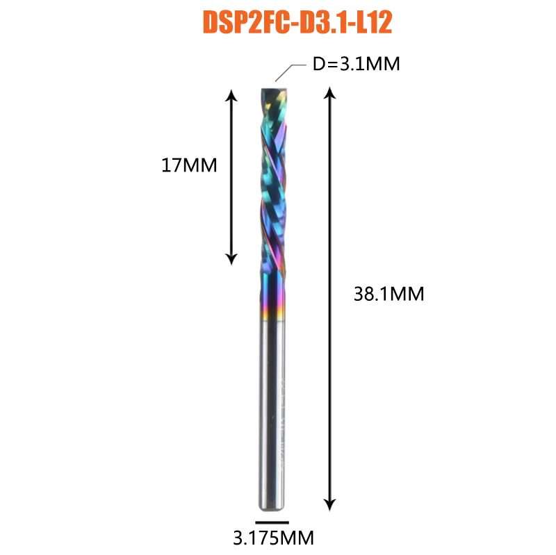 Dreanique 1 st DSP2FC compressie frees frees 2 Spiraal Fluiten Carbide Frees met DLC coating voor houtbewerking