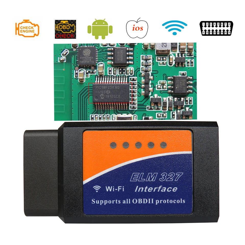 

WiFi OBD2 V1.5 Elm327 Car Diagnostic-Tools ELM 327 OBD 2 PIC18F25K80 ELM-327 V 1.5 WI-FI Diagnostic Scanner For Andriod/iOS