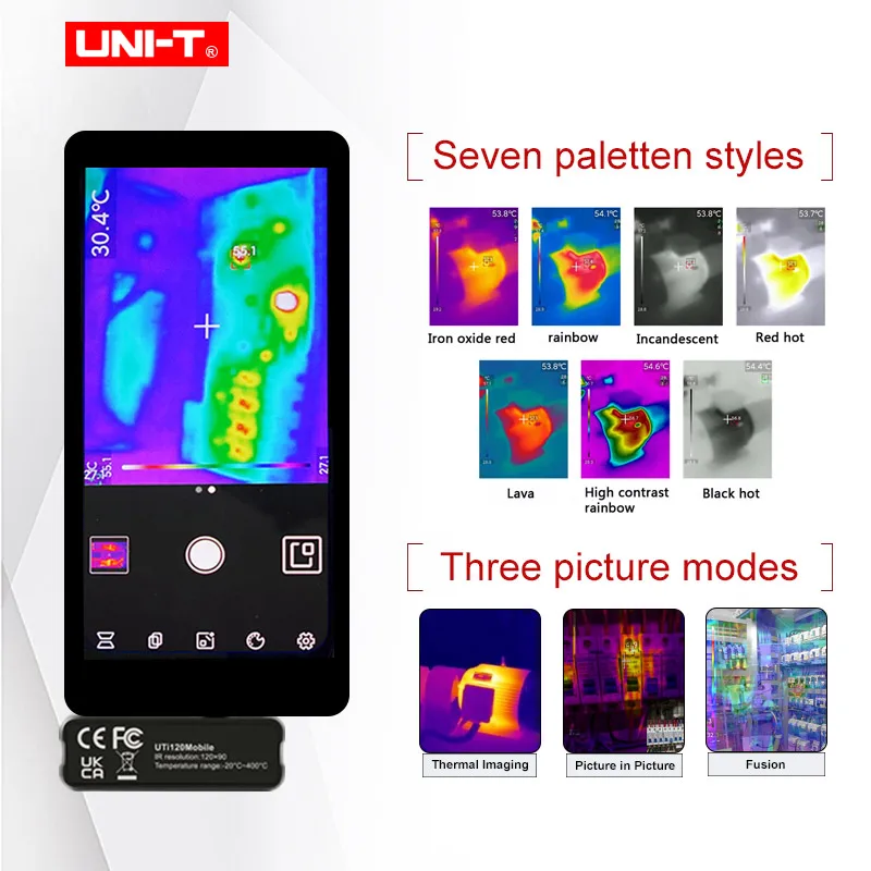 UNI-T กล้องถ่ายภาพความร้อนสําหรับ Android USB UTi120 โทรศัพท์มือถือ Thermal Imager ท่อน้ําชั้นความร้อน/ส่วนประกอบอิเล็กทรอนิกส์