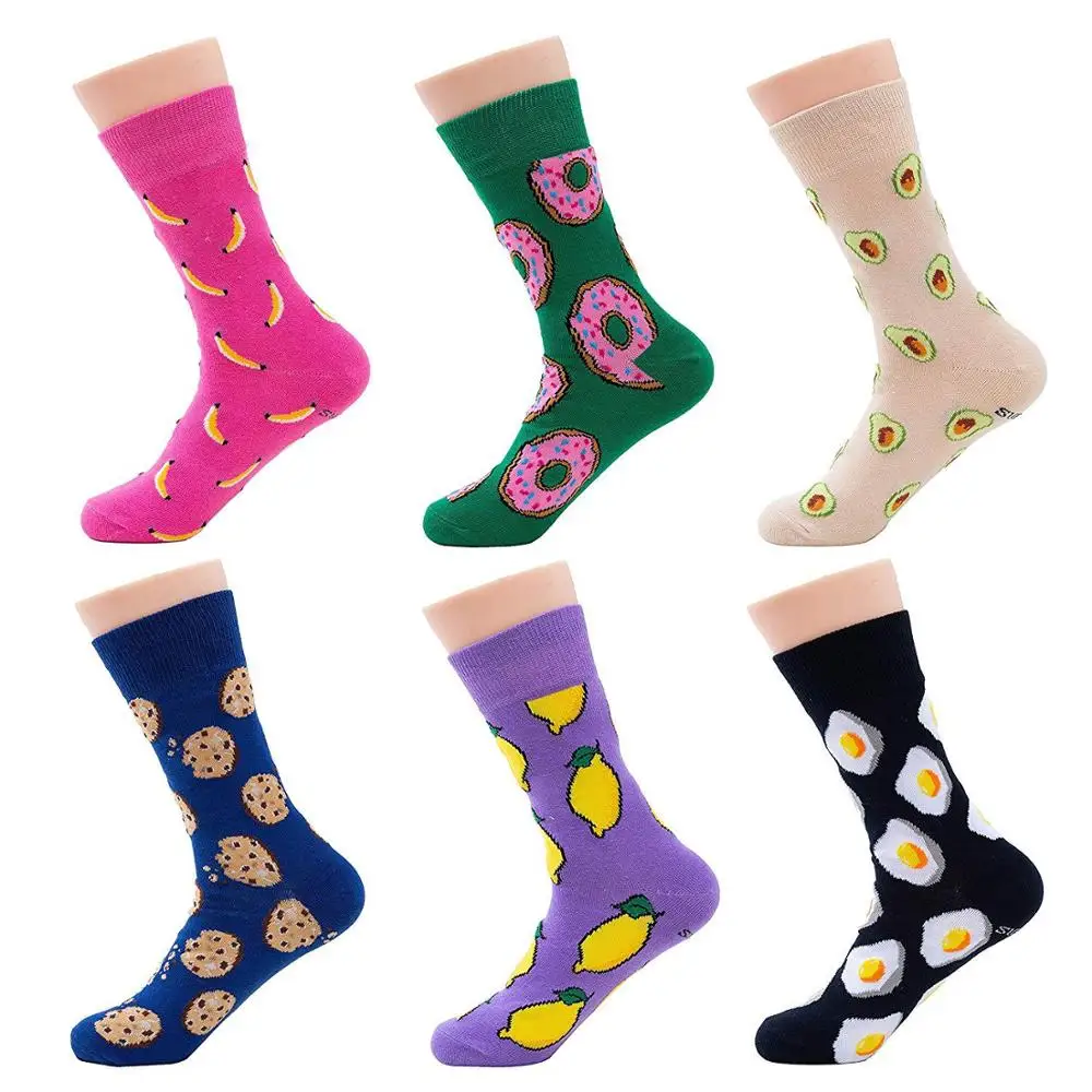 Harajuku glückliche Socken Männer lustige Cartoon Obst Avocado Banane Burger Pommes Bier Keks gebratenes Huhn Essen Socken Skateboard Socken