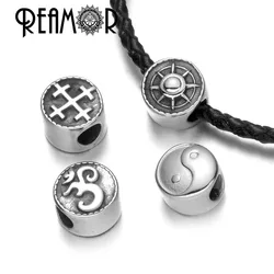 REAMOR 316L Stainless steel European style Big hole beads Taiji Cross Yoga OM Round beads for bracelet jewelry making