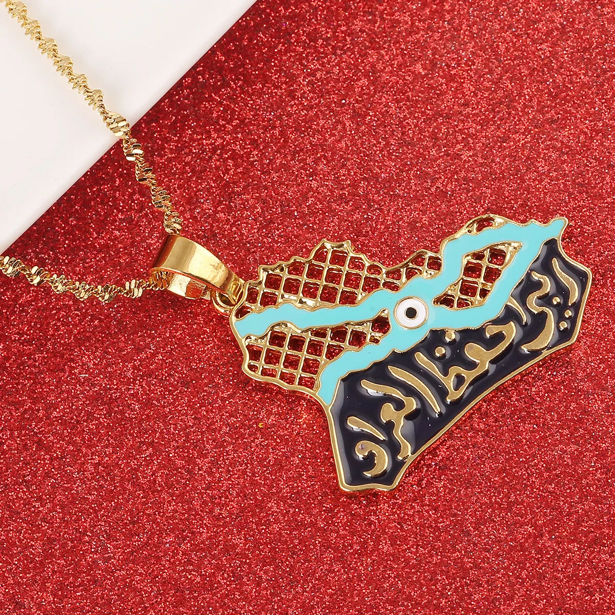 Iraq Map Pendant Necklaces for Women Men Muslim Iraqi Blue Eye Islam Jewelry
