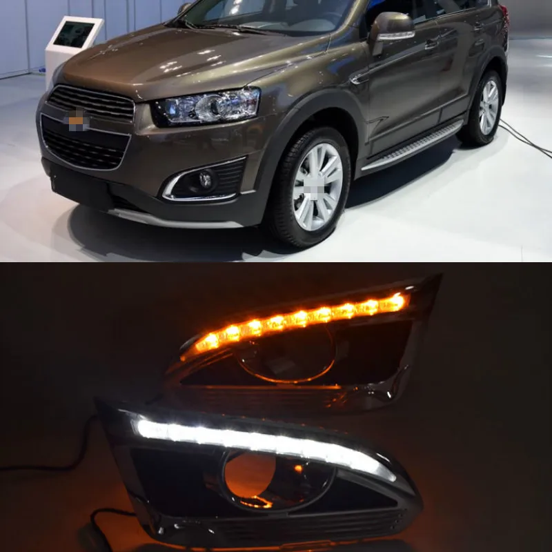 2pcs For Chevrolet Chevy Captiva 2014 2015 2016 DRL Daytime Running Lights fog lamp cover with turn siganl