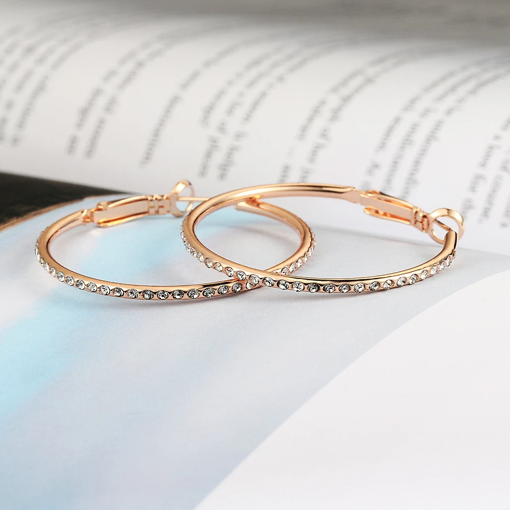 Classic Big Ruond Crystal Rose Gold Color hoop Earrings for women Austrian Crystal Top Quality ZYE307