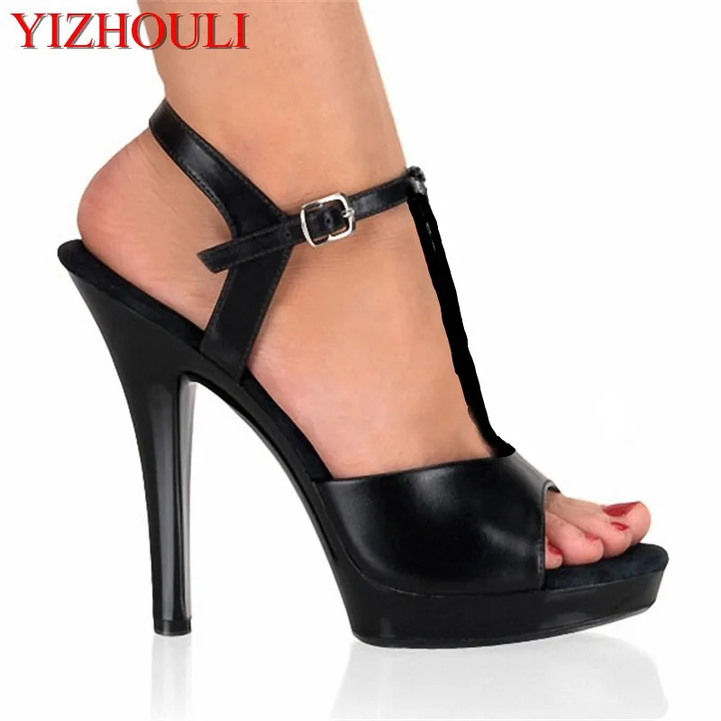 T-strap, sexy 5-inch heels for women, 13cm sandals, model nightclub pole dancing show, dancing shoes