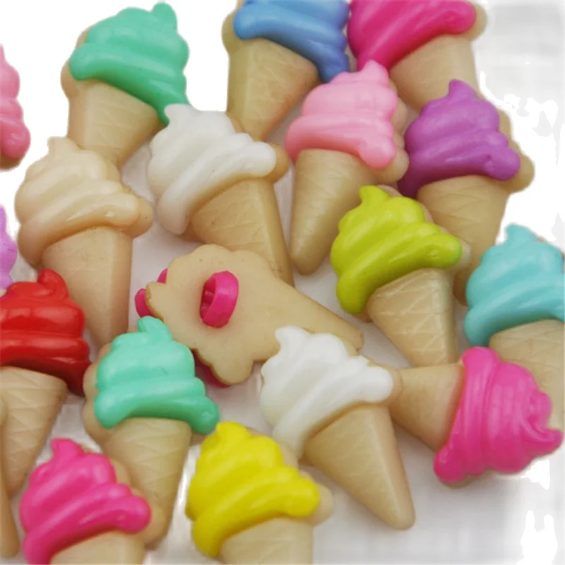 Lot de boutons en plastique pour crème glacée, 100 pièces, mélange artisanal, trou arrière, PH17