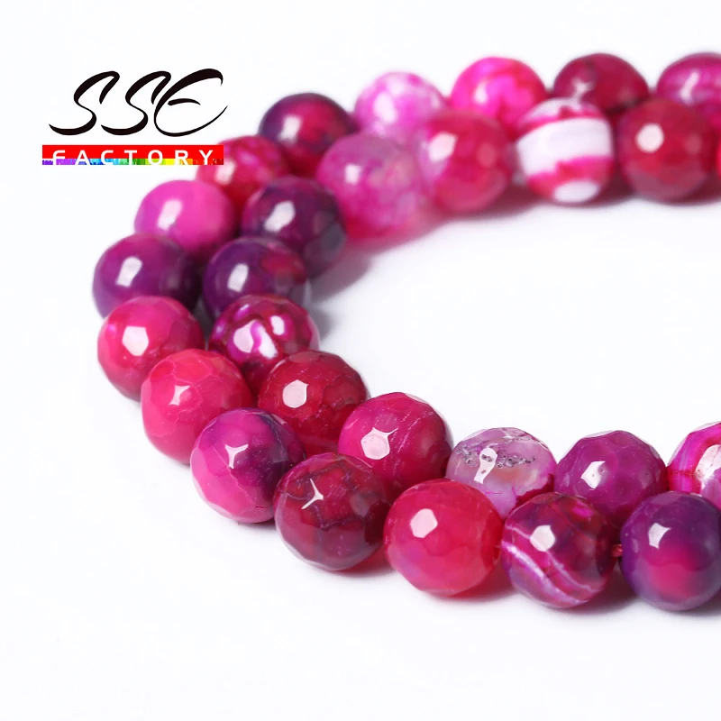 Natural Stone Faceted Magenta Dragon Agates Beads Round Loose Beads 8mm 15