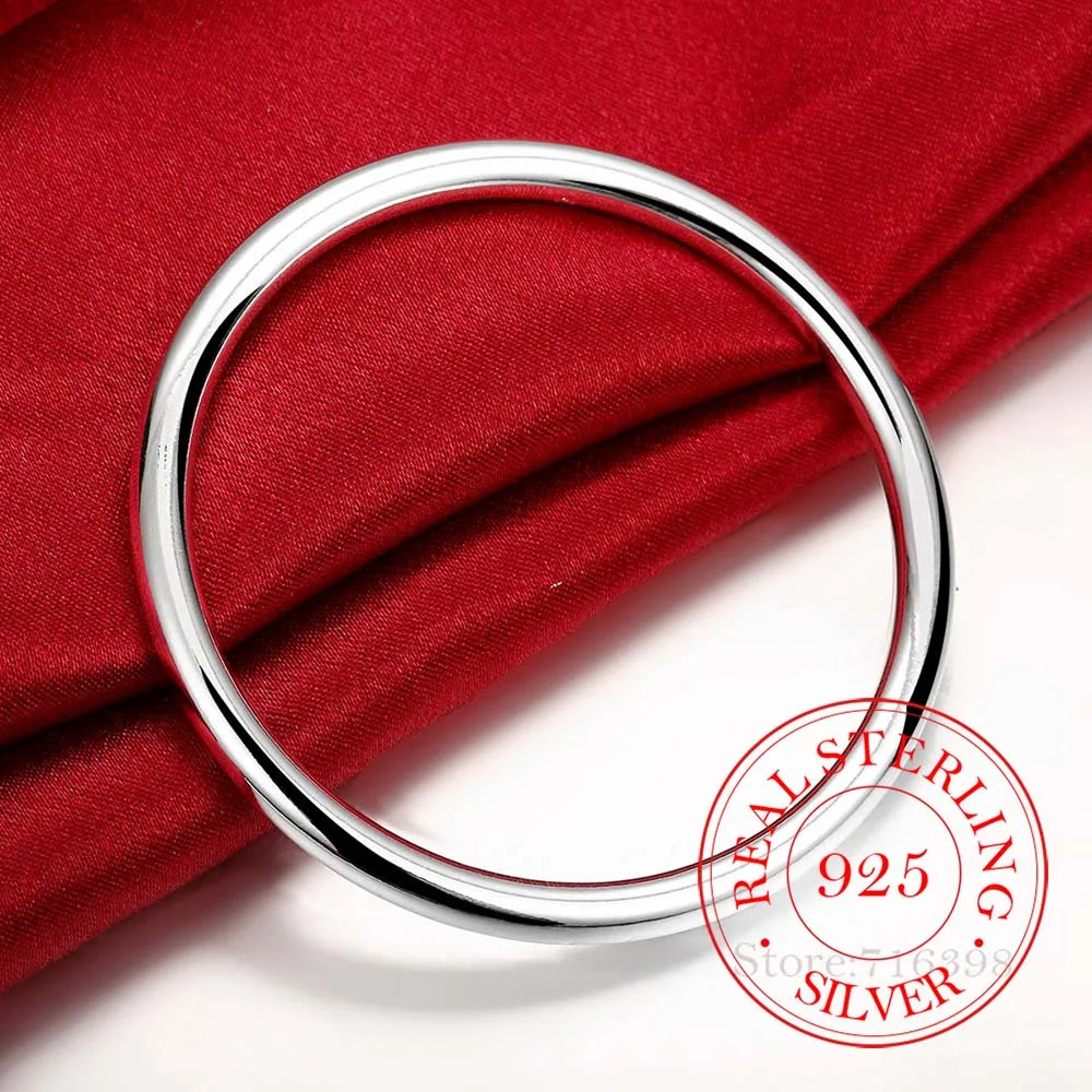 Genuine 925 Sterling Solid Silver Bracelet Fashion Personality Simple Smooth Bangles For Women Wedding Engagement Jewelry/qwfa