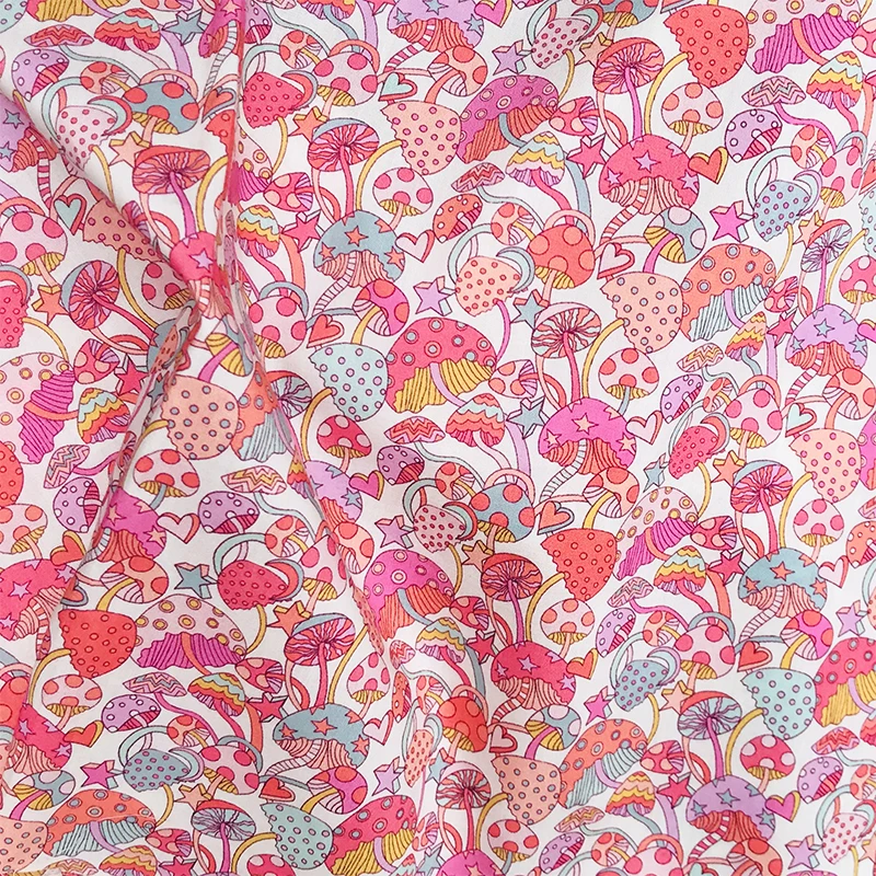 Pink Mushroom 80S Tissunliberty Cotton Fabric For Kids Baby Sewing Cloth Dresses Skirt DIY Handmade Designer 0.5Meter 2021