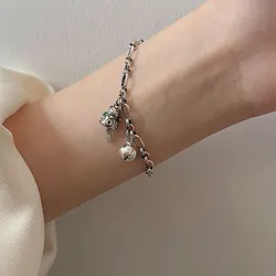 925 Plated Silver Lucky Cat Bell Bracelet For Women Simple Temperament Party Gift Jewelry