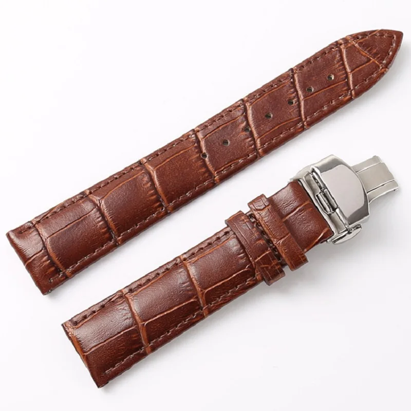 

Leather Watch Band Stainless Steel Push Button Hidden Clasp Watch Strap 18mm 20mm 22mm 24mm Man Woman Watchband Watch With Tool