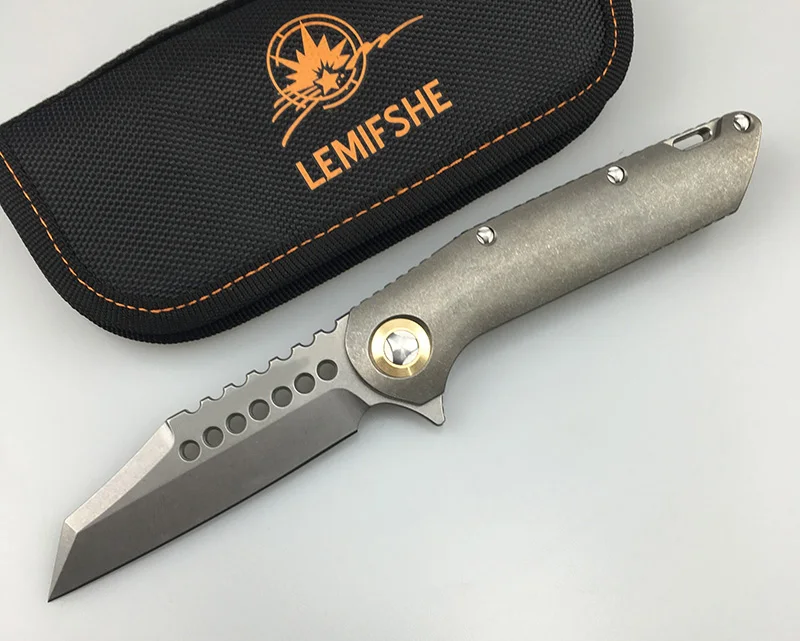 LEMIFSHE Customized MT War Dog Ball Bearing Titanium Alloy Handle D2 Blade Outdoor Camping Survival EDC Tool Folding Knife