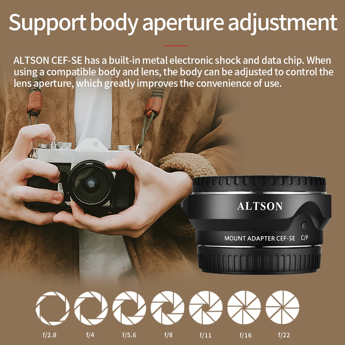 Obiettivo EF/EF-S all'adattatore astuto del supporto T di Sony E, anello dell'adattatore dell'obiettivo del fuoco automatico per l'obiettivo EF/EF-S di Canon al CEF-SE della macchina fotografica del supporto di Sony E