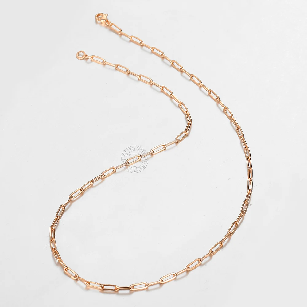 3/4mm Paperclip Chain Necklace For Womens 585 Rose Gold Color Rolo Link Fashion Jewelry Gifts 20/24 inch LCN43