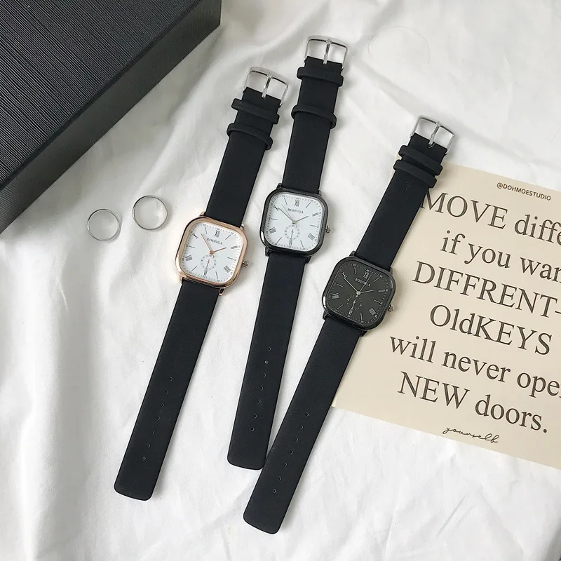 Simple Square Black Watches Women Vogue Casual Leather Ladies Wristwatches Nice Retro Roma Scale Dial Female Quartz Clock