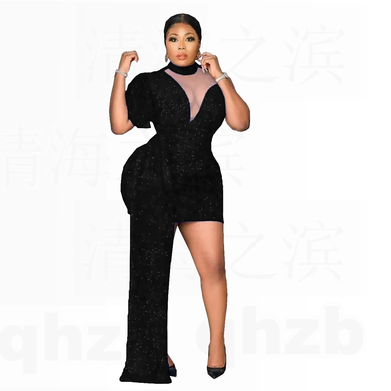 تخصيص جديد في الترتر الأزرق الملكي عالية الرقبة حورية البحر الطبيعية صغيرة/فوق الركبة فساتين لحضور الحفلات الموسيقية/النساء فساتين كوكتيل 2025