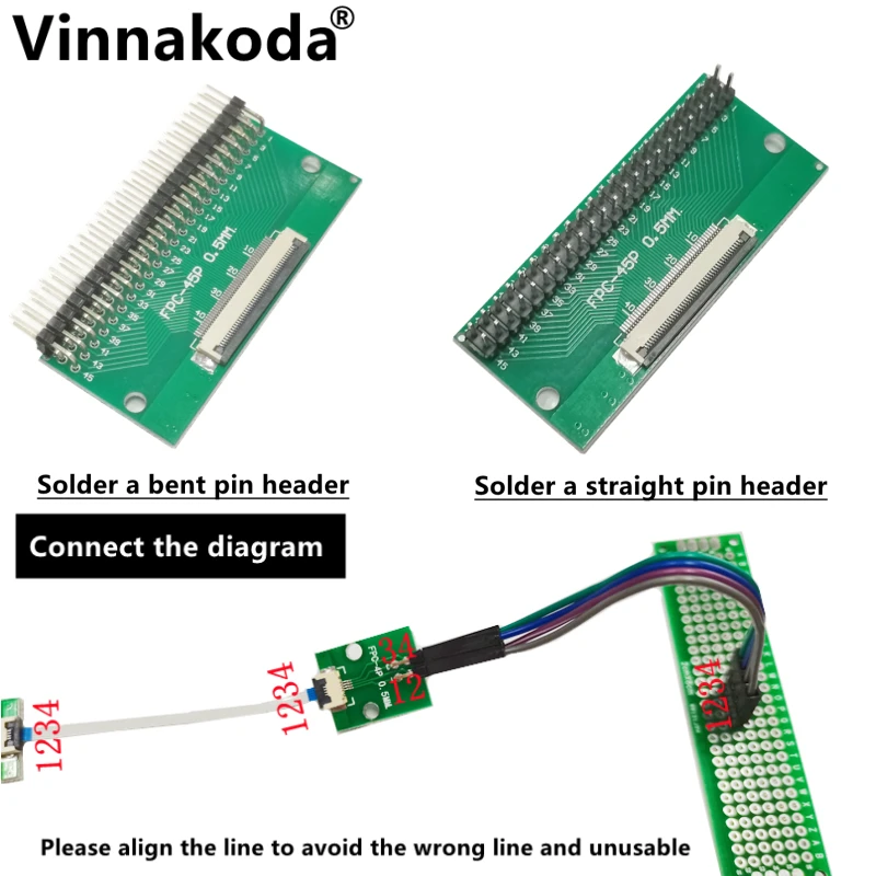 Carte adaptateur FDavid/FPC 0.5MM-45P à 2.54MM soudée, connecteur rabattable 0.5MM-45P, têtes de broches droites et coudées soudées, 2 pièces