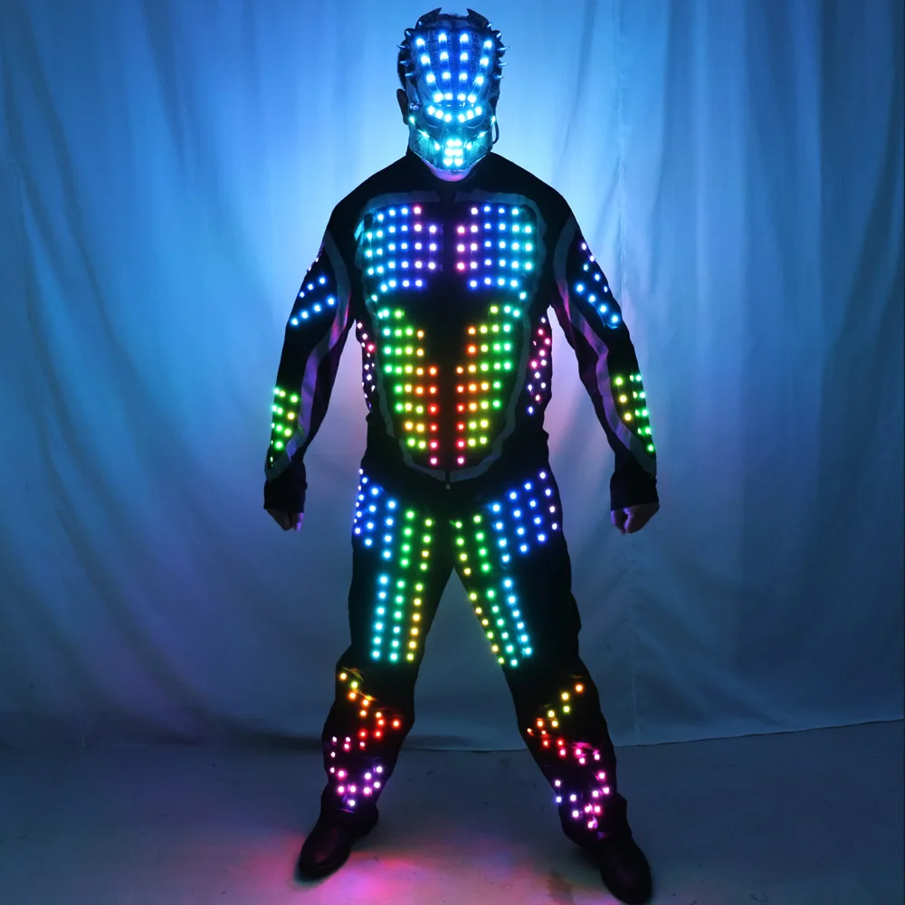 Digital LED Luminous Armor Jacket, Trajes brilhantes, terno para bar, boate festa, Traje de desempenho, Parade Float Decoração