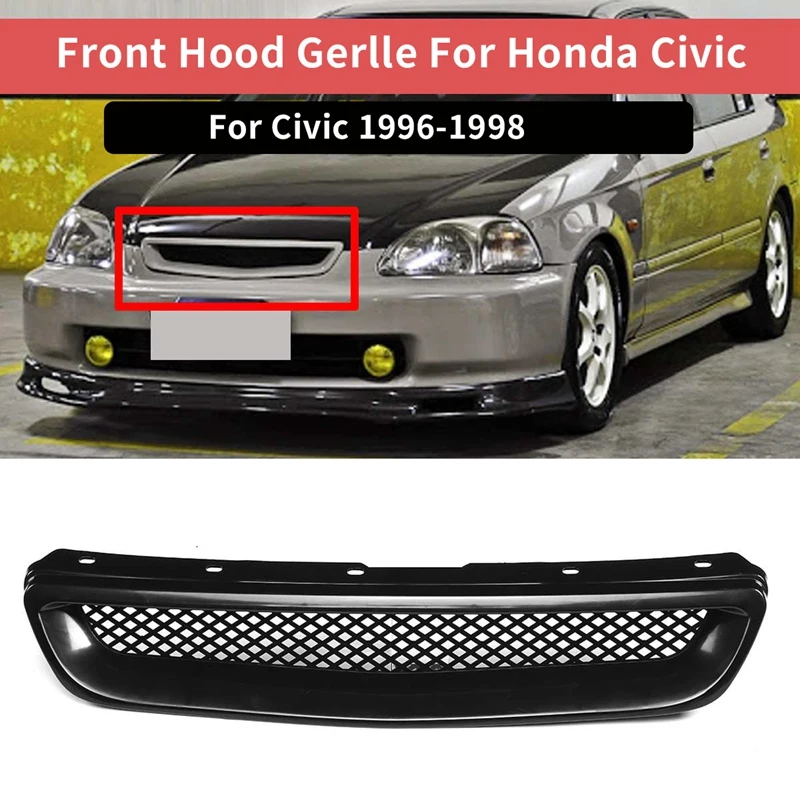 NEW-ABS Black Car Front Bumper Hood Grill Grille Cover Trim for Honda Civic EK CX DX EX HX LX Type R 1996 1997 1998