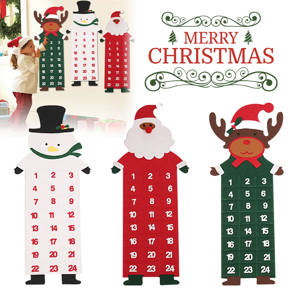 Large Felt Christmas Advent Calendar with Pockets Santa Reindeer or Snowman Gift for Kids 2