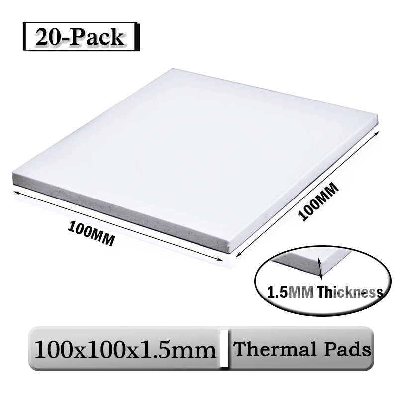 

20 Pcs Gdstime 100x100x1.5mm White 0.15cm 15mm Thin Thickness CPU Heatsink 100mmx1.5mm Conductive Silicone Cooling Thermal Pad