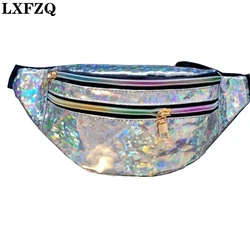 LXFZQ Holographic Waist Bags Women Silver Fanny Pack Female Belt Bag Geometric Waist Packs Laser Chest Phone Pouch Crossbody