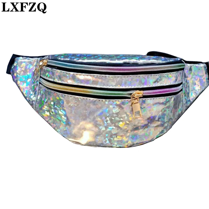 Holograficzne saszetki biodrowe damskie srebrne nerki damskie torebki na pasek geometryczne saszetki na talię laserowe etui na telefon na klatkę piersiową crossbody