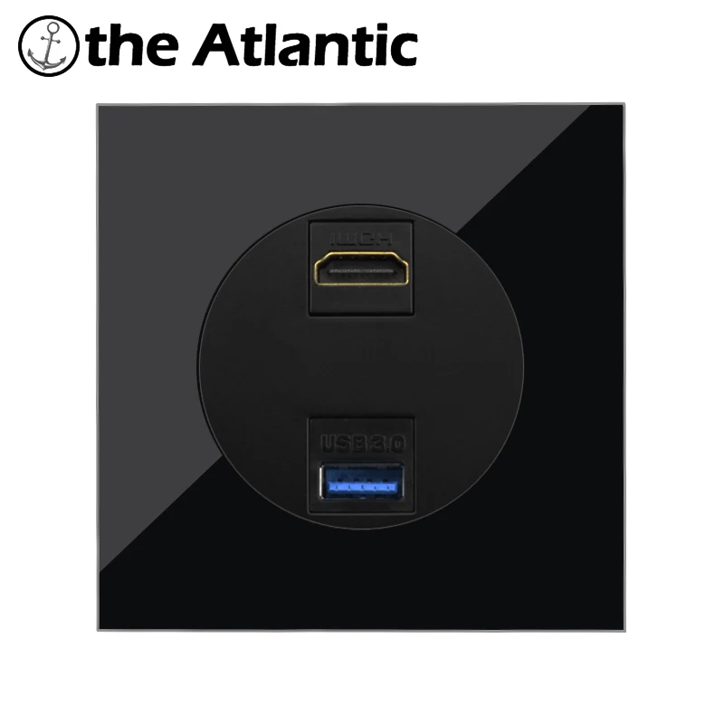 HDMI & USB HDMI USB 3.0 Data Female Jack Data Transfer Port Wall Socket For Computer PC Television TV Black Glass Frame