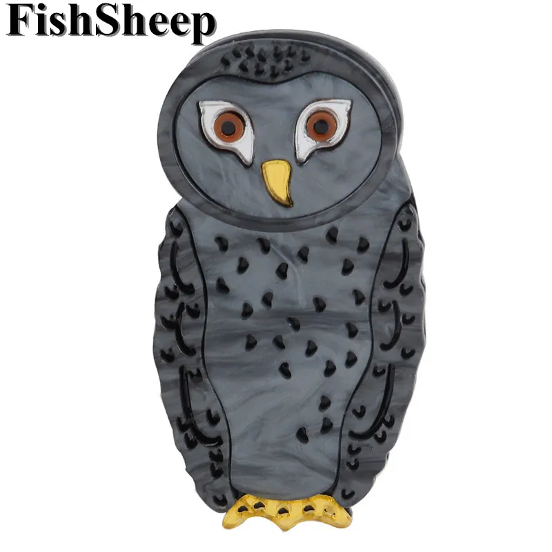 FishSheep Lovely Big Owl Brooches Pins For Women Resin Cute Animal Birds Brooch Hijab Pins Clips Sweater Clothing Accessory