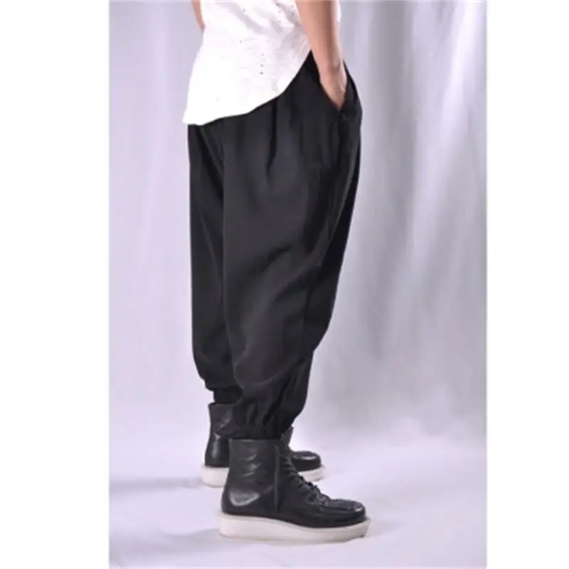 Men's Casual Pants Autumn New Solid Color Stretch Waist Fat Legs Loose Harlan Pants Nine Minutes Pants Low Grade Radish Pants