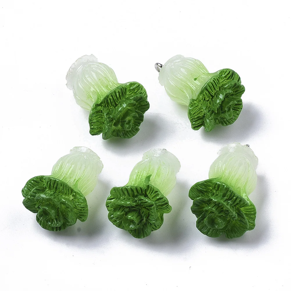 10Pcs Resin Imitation Food Earrings Pendants Vegatable Green Cabbage Charms For Jewelry Making DIY Findings  24~25x17.5x15mm