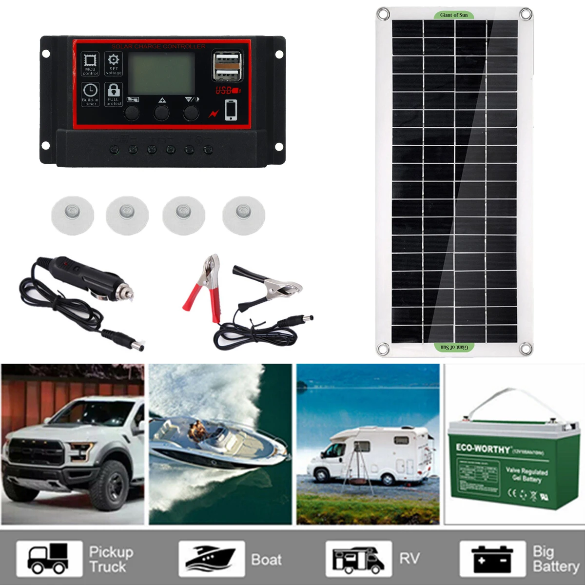 Controlador do painel solar para o telefone, rv, carro, MP3, PAD, carregador, fornecimento de bateria ao ar livre, célula 10A-100A, 12V, 1000W