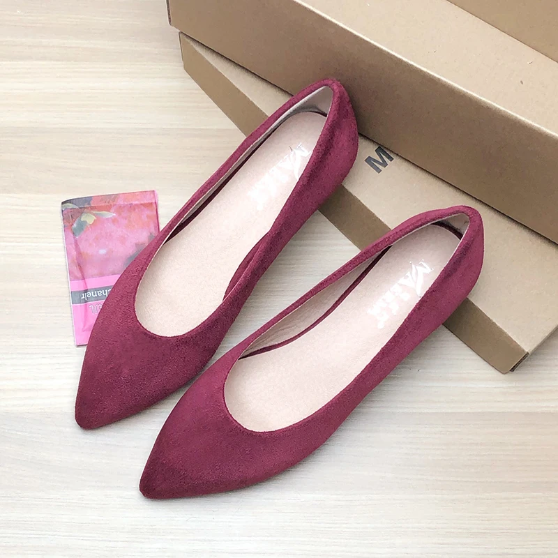 Women Flats Pointed Toe Black Shoes for Women Working and Daily Use Rose Red Lady Flats Flat Bottom Solid Color All Match Soft