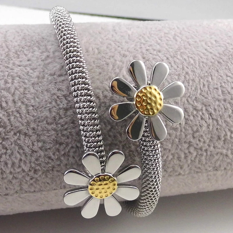 New Arrival Fashion Jewelry Bracelets For Women Stainless Steel Elastic Flower Bracelets & Bangles Female gift