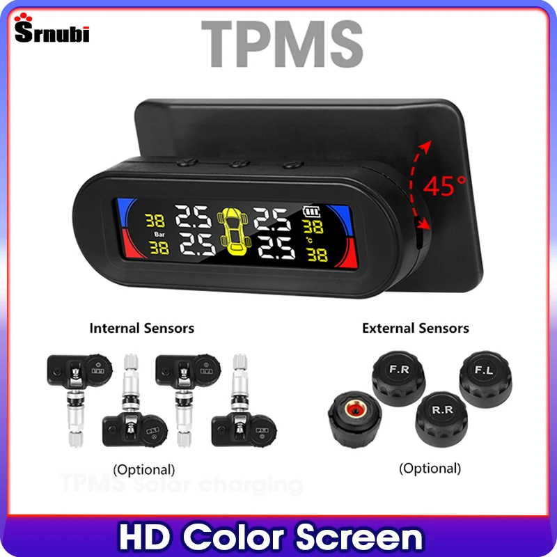 TPMS color large screen wireless tire pressure temperature alarm monitoring system solar charging  IP67 waterproof tpms sensors