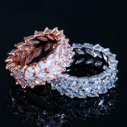 CWWZircons Luxury Cubic Zirconia Pave Olive Leaf Big Engagement Wedding Rose Gold Plated CZ Finger Rings Jewelry for Women R109