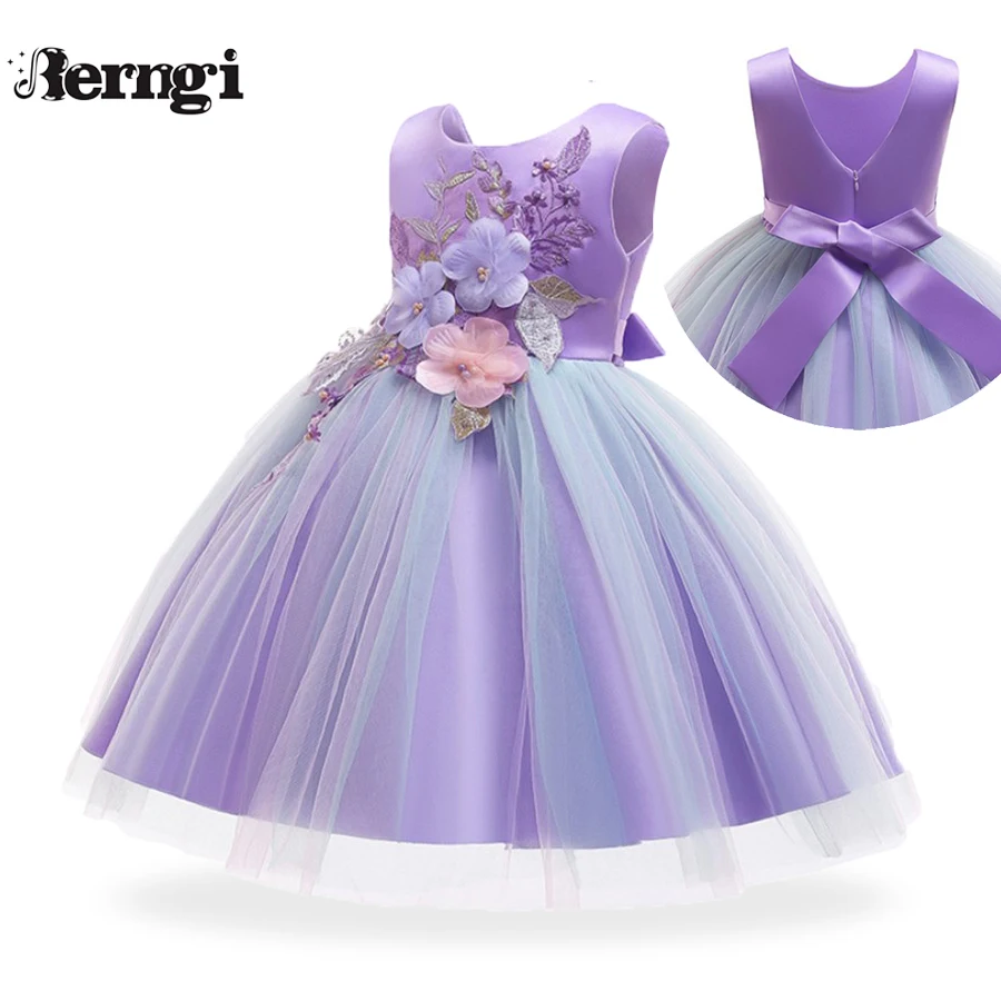 

Girls Wedding Gown Tutu Dress kids Open back Beading Princess Costume Flower Children Clothing Party For Girl Christmas Clothes