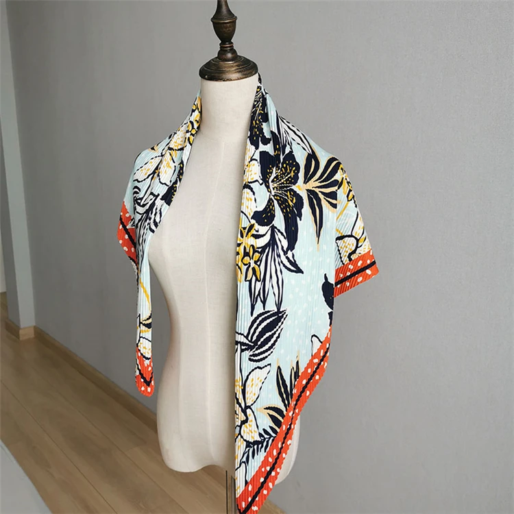 HOT SELLING Miyake pleated European and American retro fashion scarf diamond Hand drawn cute print scarf IN STOCK