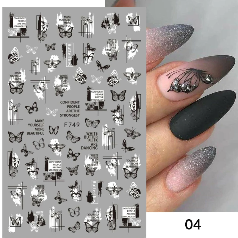 Black White Gold Butterfly 3D Nails Sticker Geometry Decals Flower DIY Decals Designs For Nail Art Manicures Decorations Salon