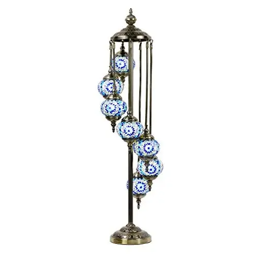 

LaModaHome Handmade Turkish Mosaic Floor Lamp 7 Globes Moroccan Tiffany Style Lamp Decorative Night Light for Living Room Bedroo