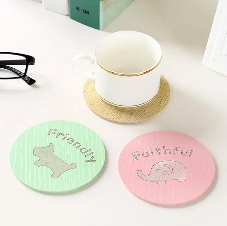 Cute Cartoon Cup Mat Insulation Wooden Coaster Kitchen Anti Scald Non-Slip Bowl Dining Table Mat Free DHL SN3479