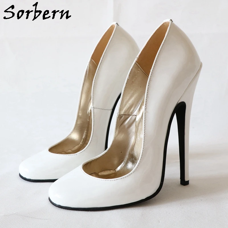 Sorbern Vintage Round Toe Women Pump Shoes 16Cm High Heels Real Leather Burlesque Showgirl Custom 14Cm For Sissy Boy Slip On