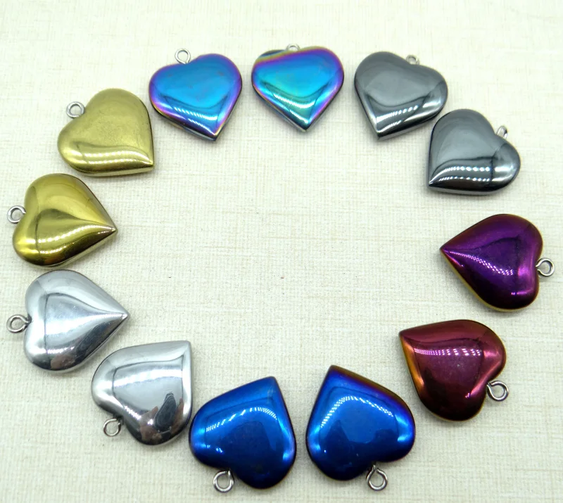 Natural Quartz crystal Titanium Hematite hand-Carved Heart-shaped pendant for diy jewelry making necklace Accessories 20pcs