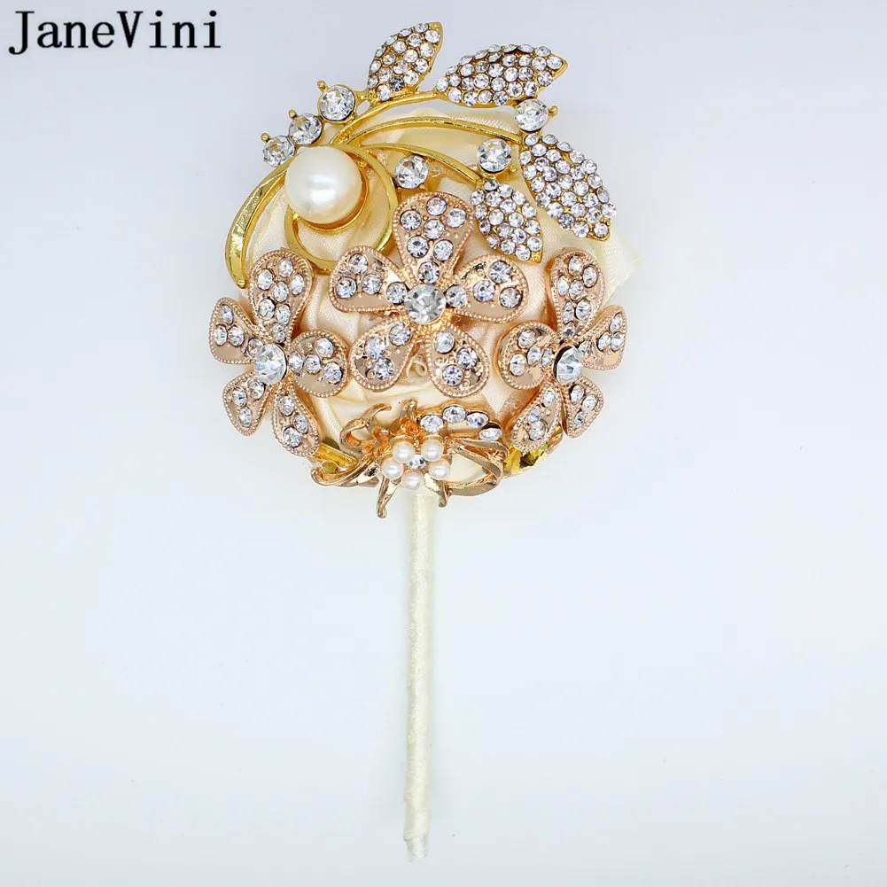 Janevini ouro strass cristal noivo boutonnieres buttonhole homem broche terno de casamento pinos marfim rosa pulseira damas de honra