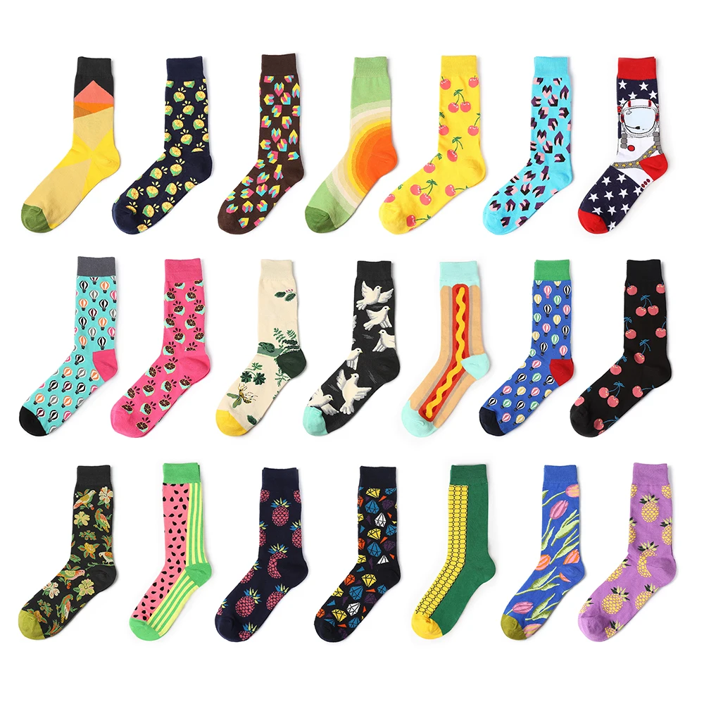 1 Pair Art Socks New Men Women Cotton Socks Couple Funny Socks Flower Bird Long Colorful Socks EUR39-44