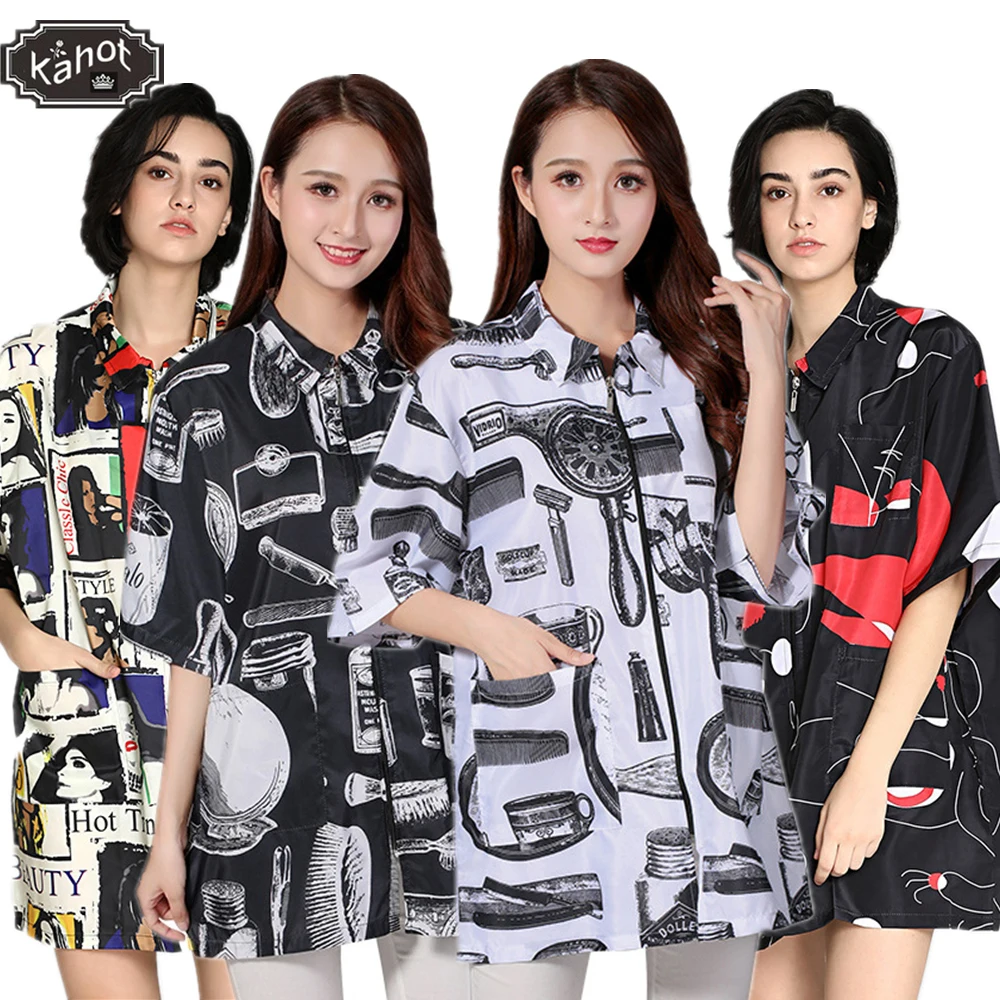Hairdressing Short Sleeve Profession Overalls Barber Clothes Hot Dyed Hair Stylist Pet Grooming Shop Big Work Costume