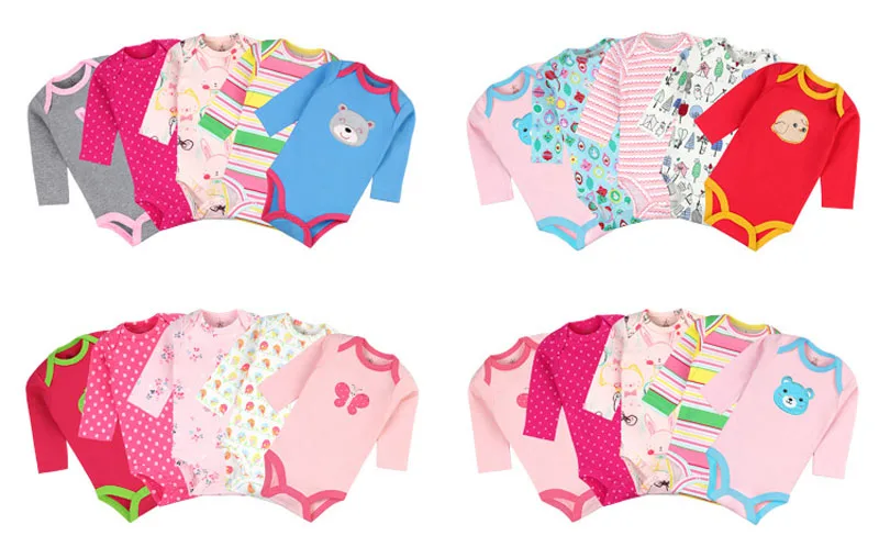 5-teilige Baby-Bodys, 3–24 Monate, Winggle-in-Baumwolle, langärmeliger Baby-Body – Detail 6